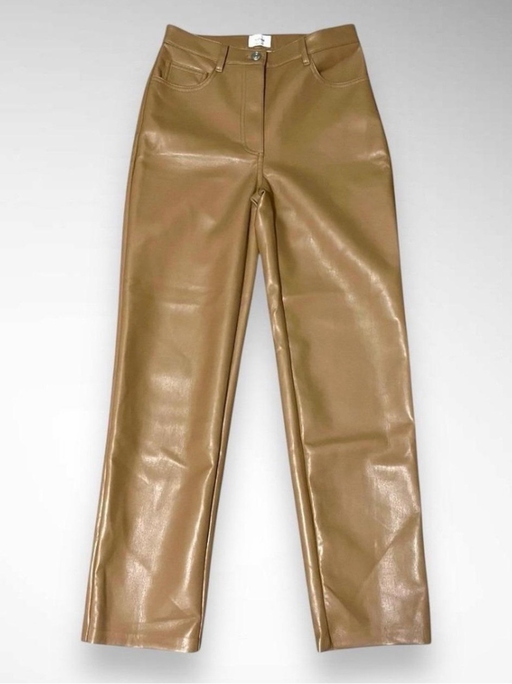 Aritzia Melina Pant - Brown Straight Leg High Waisted Vegan Leather Pants - Picture 2 of 4